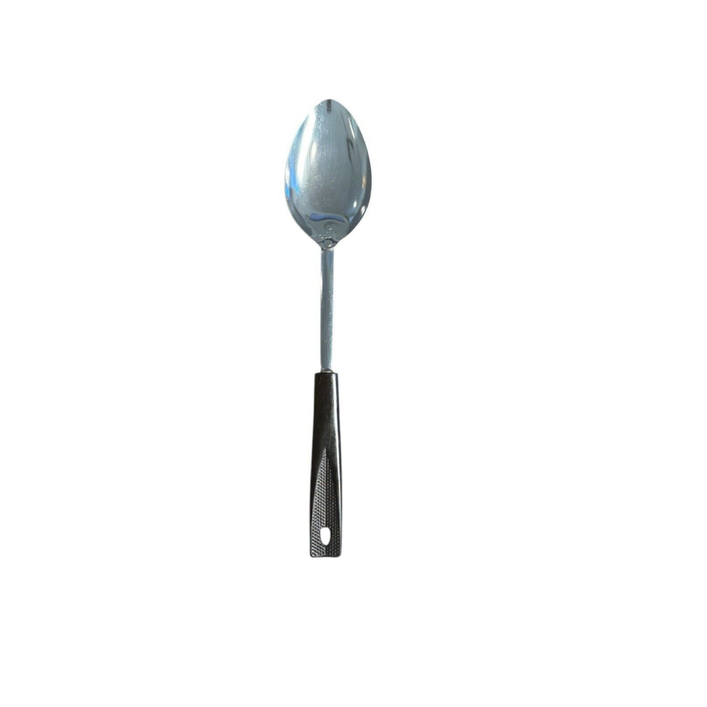 Vintage EKCO USA Black Plastic Handled Metal Serving Spoon 12" ~ FREE SHIPPING